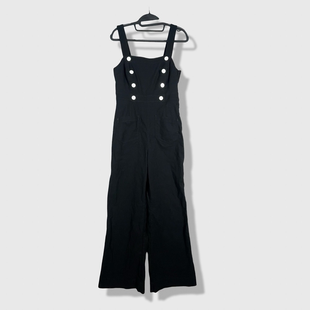 Maeve Anthropologie Jumpsuit Womens 4 Black Nautical Sailor Lace Up Back Retro